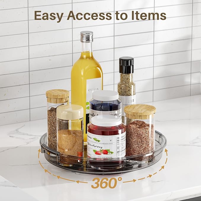 LAMU 2 Pack Lazy Susan Turntable Organizer for Cabinet, 10.6'' 9.25'' Condiment Organizer for Refrigerator, Kitchen Pantry, Medicine Cabinet Organizer, Spices Rack Organization, Bathroom, Grey - Image 4