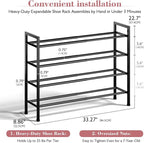 Bumusty 4 Tier Expandable Shoe Rack for Closet, Light Grey | 18"-33" Adjustable Shoe Rack for Entryway, Small Shoe Organizer for Dorm, Front Door, Sturdy Metal - Image 3