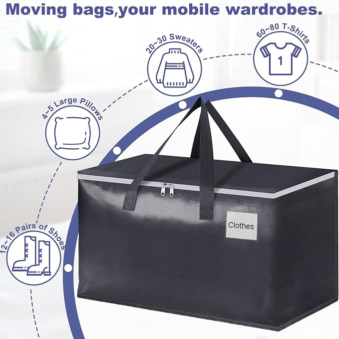 StorageRight Heavy Duty Moving Boxes-Moving Bags with Zipper, Reinforced Handles and Tag Pocket-Collapsible Moving Supplies-Totes for Storage Great for Moving, Storage and Travel 93L(Gray-6 Pack) - Image 4