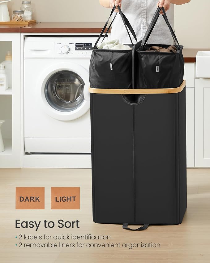 SONGMICS Laundry Hamper with 2 Lids, 150L Laundry Basket，2 Compartments - Image 4