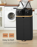 SONGMICS Laundry Hamper with 2 Lids, 150L Laundry Basket，2 Compartments - Image 4