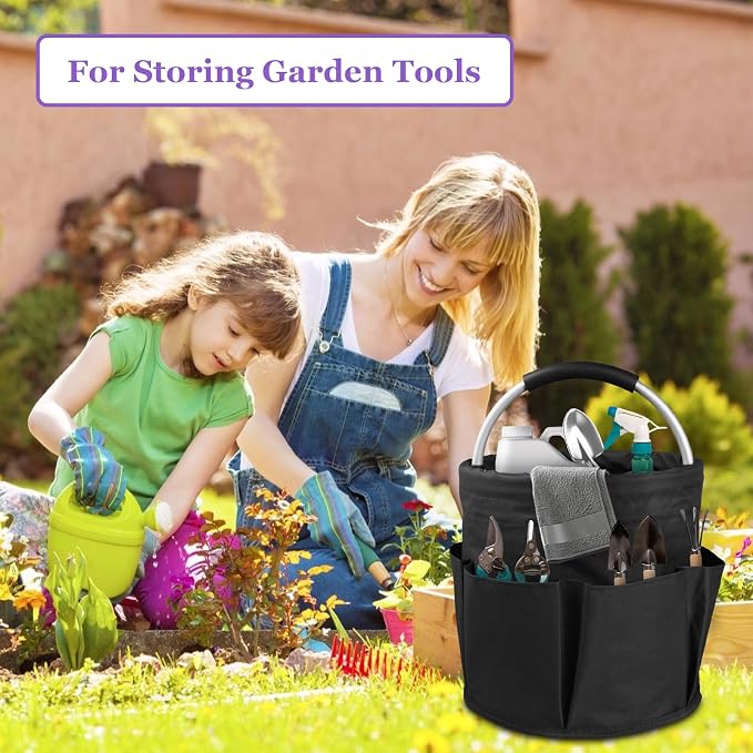 17L Bucket Tool Organizer with 6 Side Pockets, 2Pcs Collapsible Cleaning Caddy with Handle, Folding Gardening Tool Bag, Multifunctional Storage Basket for Garden, Bathroom, Black + Navy Blue - Image 5