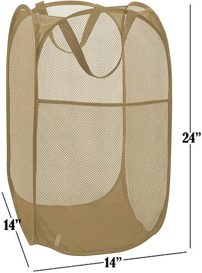 Mesh Popup Laundry Hamper, Foldable Laundry Basket Clothes Hamper for Home, Apartment, College Dorm or Travel, Collapsible for Storage, Beige - Image 2