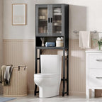 USHOWER Black Over The Toilet Storage Cabinet with Glass Doors by USHOWER