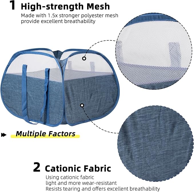 Collapsible Laundry Basket, 90L Tear Proof Mesh Pop-up Hamper - Image 3