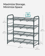 SONGMICS 4-Tier Stackable Metal Shoe Rack, Holds Up to 16 Pairs of Shoes | Shoe Organizer for Closet, Entryway, and Small Spaces, with Adjustable Slanted Shelves, Grey, DAVIAN Collection ULMR067G01 - Image 4