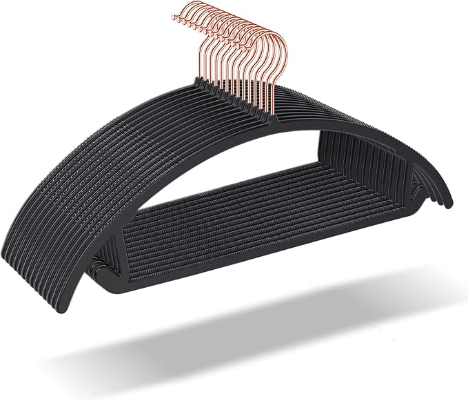 OIKA 50 Pack No-Bump Plastic Clothes Hangers, Black, Non-Slip, Space-Saving by DoitonceDoitpermanently