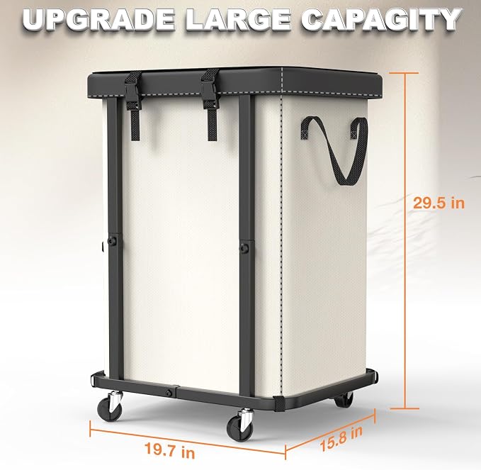 Laundry Basket with Wheels,150L Leather Patchwork Rolling Hamper Carts - Image 6