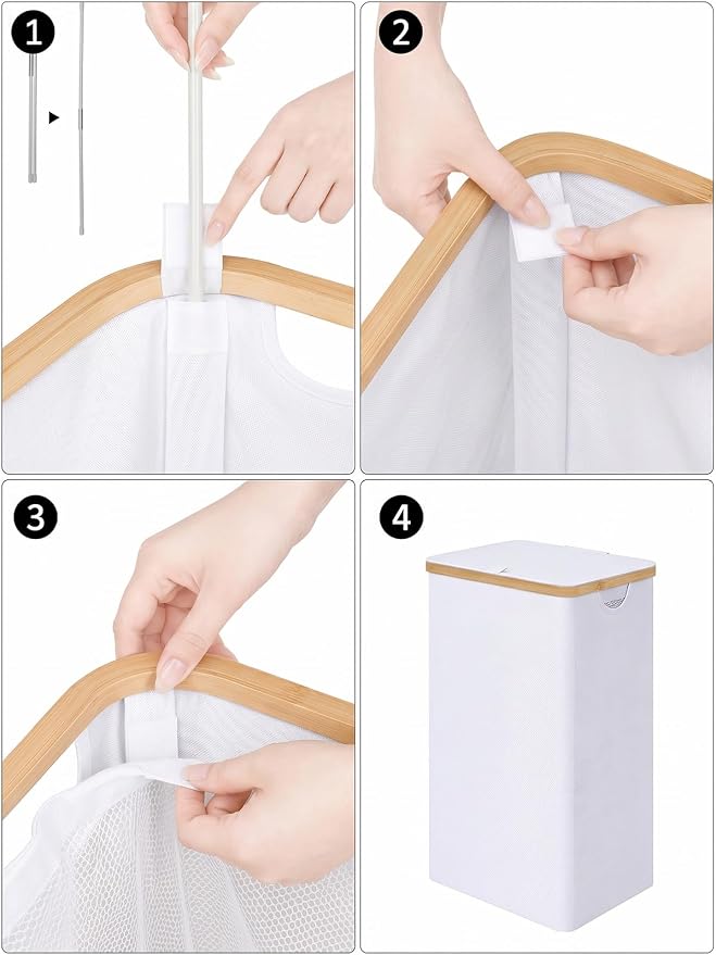 IEGrow Laundry Hamper with Lid,110L Laundry Basket with Mesh Bags,White - Image 4