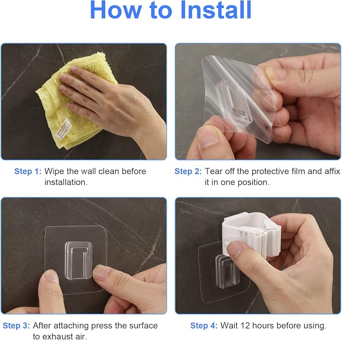 8PCS Broom Holder Wall Mount, Self Adhesive No Drilling Anti-Slip Mop and Broom Holder Organizer Hanger Wall Mount, Broom Gripper and Mop Holder Wall Mounted for Home Garden Garage Storage - Image 6