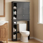 GIANTEX Over The Toilet Storage Cabinet, 31.5''W Freestanding Space Saver with Doors, Adjustable Shelf & Toilet Paper Holder, Over Toilet Bathroom Organizer for Laundry, Restroom, Black by Giantex