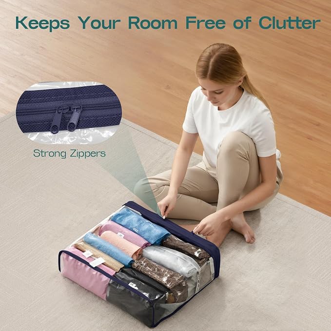 5 Pack Clear Storage Bags for Clothes, 22L Blanket Storage Bags, Under Bed Storage, Closet Organizers Bag, Upgraded Version Two-Way Zippers Design(Navy Blue) - Image 6
