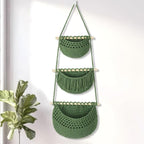 Boho Style Handwoven Rope Hanging Basket - 3-Tier Detachable Storage Organizer for Kitchen/Bathroom/Entryway, 3 Included Heavy-Duty Hooks, 7 Color Options Available (Green) by GLDFI