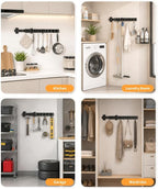 Pull Out Broom Holder 22" With 14 Adjustable Row Sliding Hooks, Multifunctional Slide Broom And Mop Storage/Organizer Garage Organization Hooks, for Closet Laundry Garage Kitchen - Image 6