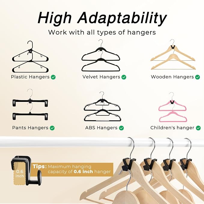 HOUSE DAY Space Saving Hanger Hooks 20 Pack, Black Clothes Hanger Connector Hooks, Heavy Duty Hangers Hook Space Saver, Sturdy Hangers Connector Hook, Premium Cascading Space Saver for Closet | Heavy Duty Clothes Hangers Hook Space Saver, Sturdy Hanger... - Image 4