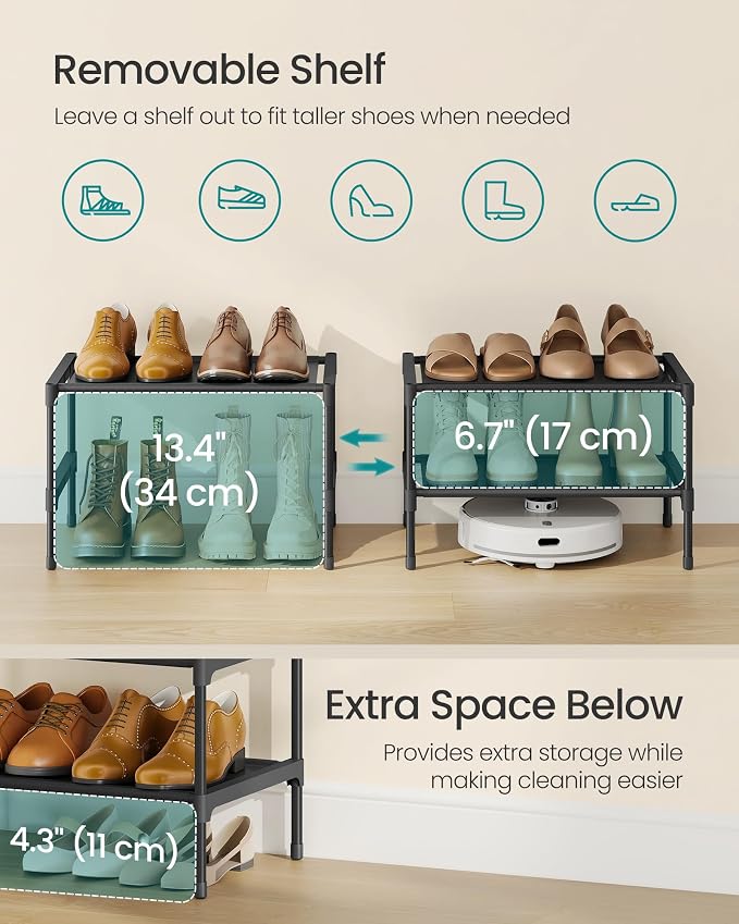 SONGMICS 2-Tier Shoe Rack, Space-Saving, Shoe Storage Organizer - Image 5