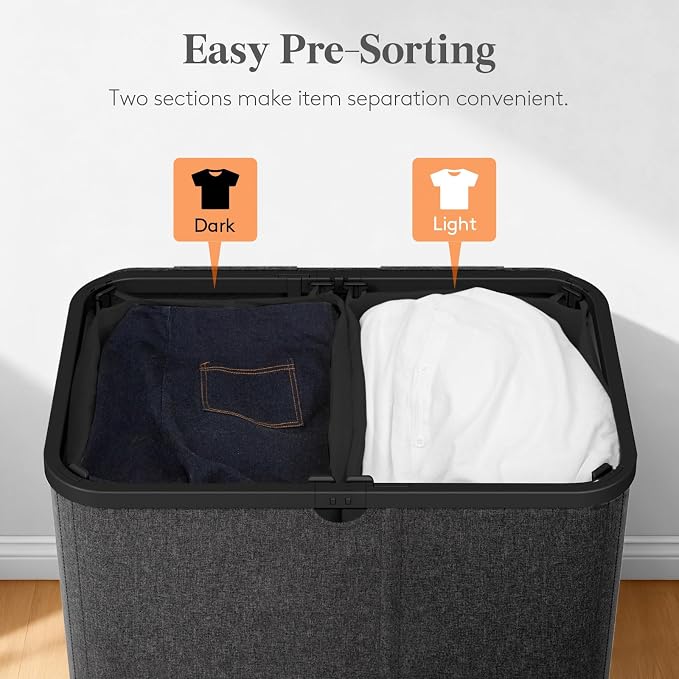 Lifewit 145L Large Laundry Basket with Lid, Laundry Hamper with Plastic Handles and Removable Bag, Foldable Tall Dirty Clothes Hampers for Laundry for Laundry Room, Bedroom, Bathroom, Dorm, Dark Gray - Image 3