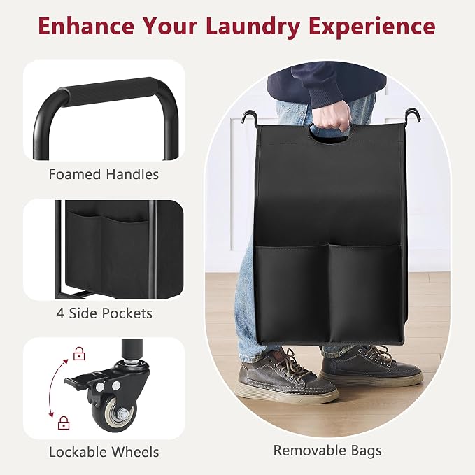 Tajsoon 5 Bag Laundry Sorter Cart, Laundry Hamper 5 Section, 5 Colors - Image 5