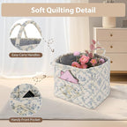 Storage Basket Boho Fabric Large Collapsible Floral Laundry Nursery Hamper Portable Folding Storage for Clothes Toys (Vine-Blue A) - Image 6