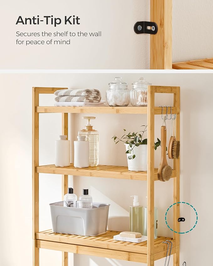 SONGMICS 3-Tier Bamboo Over The Toilet Storage, Adjustable Shelf, 66.9''H - Image 6