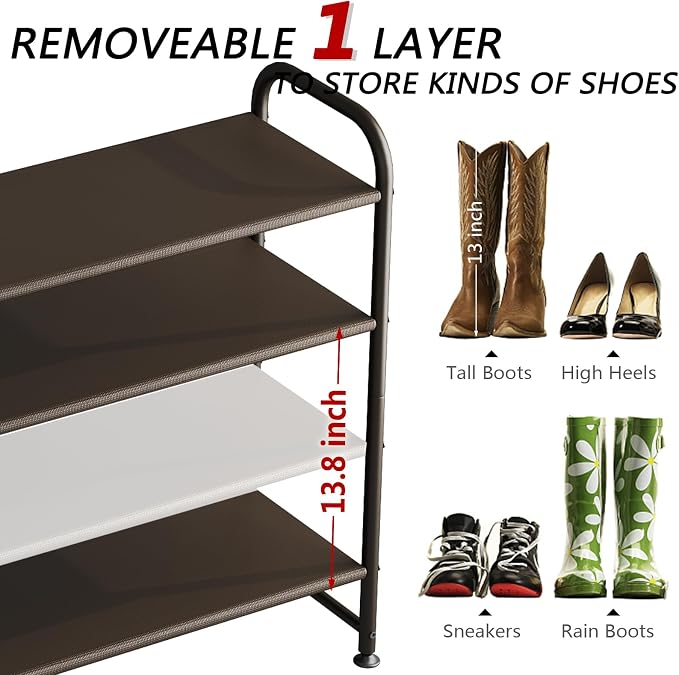 INGIORDAR 4 Tier Long Shoe Rack Organizer for Closet Metal Shoe Storage - Image 5