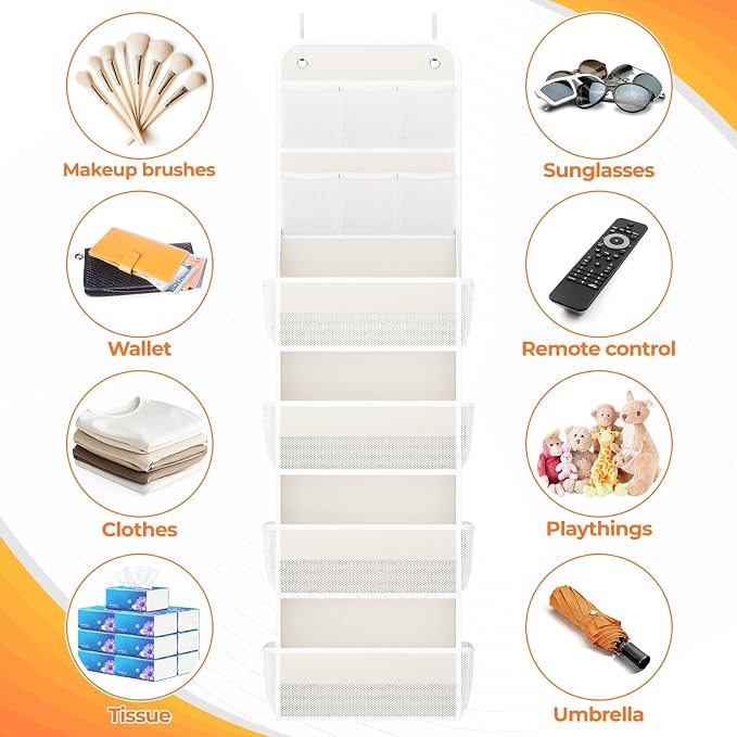 SpaceHacks 6-Tier Over the Door Organizer with Mesh Pockets, Baby Nursery Storage for Closet, Bathroom and Bedroom, Adjustable Hanging Closet Organizer for Cosmetics, Books and Essentials (Beige) - Image 5