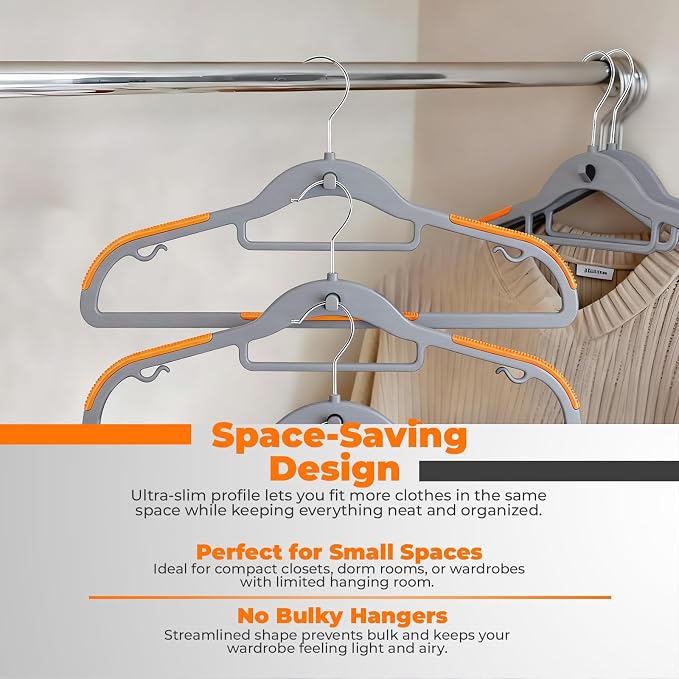 Plastic Hangers 10 Pack, Cascading Slim Space Saving Clothing Hangers with 360° Rotating Hook, Non Slip Clothes Hangers for Sweater Shirt, Heavy Duty Coat Hanger with Inner Hook for Closet, Grey - Image 2