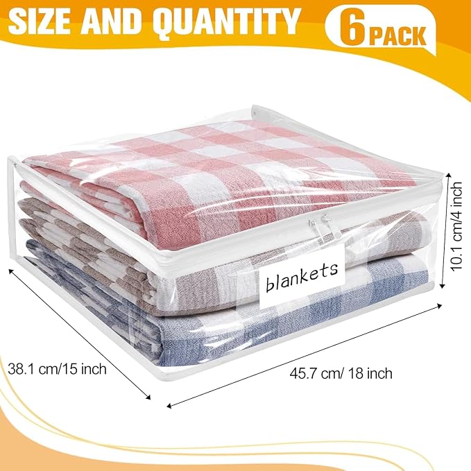 Plastic Storage Bags with Easy-Glide Zipper, Pack of 6, Durable Clear Vinyl Zippered Storage Bags for Clothes Sweaters Comforters Blankets Sheets Bedding (18 x 15 x 4 Inch, Transparent White) - Image 3