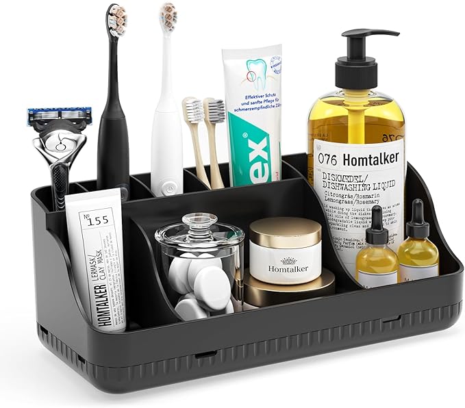 Bathroom Counter Organizer and Storage, 7 Slots Detachable Toothbrush Holders for Bathrooms, Anti-Slip Electric Toothbrush and Toothpaste Holder Countertop Vanity Organizer Accessories for Adults Kids by Homtalker