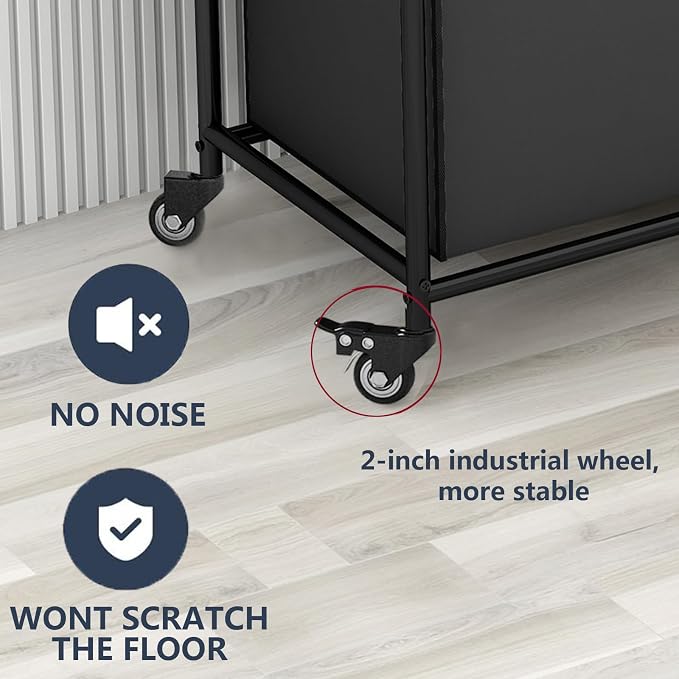 4 Section Laundry Hamper, Black Rolling Laundry Basket, 180L Laundry Sorter - Image 6