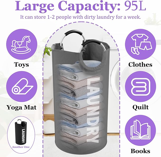 2Pcs Folding Clothes Basket with Handles, Large Laundry Basket for Family - Image 2