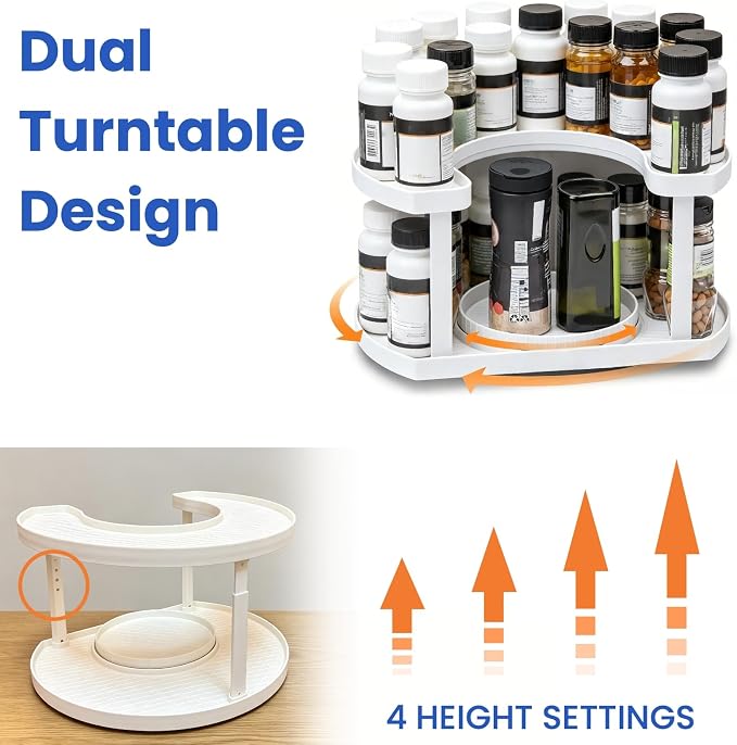 2 Tier Lazy Susan Organizer for Medicine Pill Bottles Vitamin Storage - Image 3