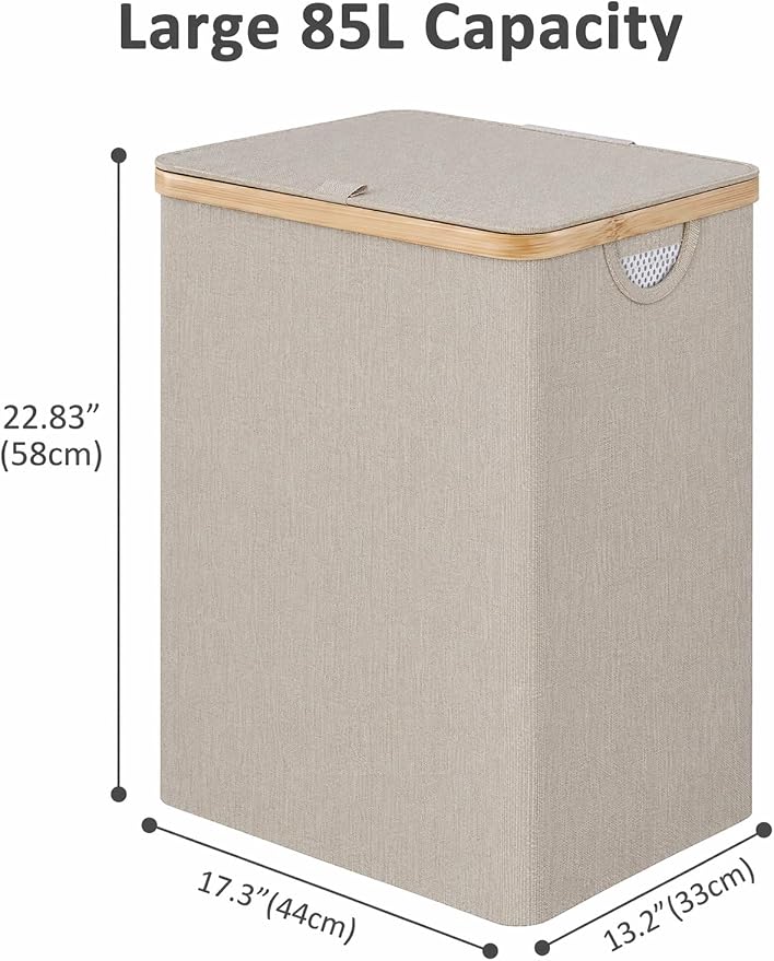 IEGrow Laundry Hamper with Lid,85L Laundry Basket with Mesh Bags,Oatmeal - Image 2