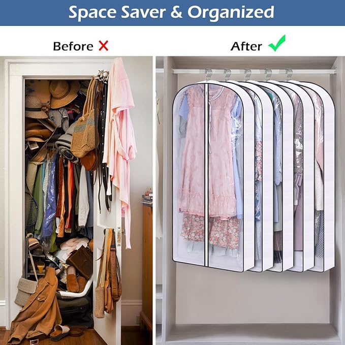SLEEPING LAMB 50" Clear Garment Bags for Hanging Clothes Storage 4" Gussetes Dress Bags for Closet Storage Coat Cover for Suits, Sweater, Jacket(5 Packs) - Image 5