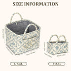 Fabric Storage Basket 2 Pack,Large and Mini Boho Laundry Nursery Hamper Portable Folding Organizer for Car Bedroom (Blue Vine) - Image 4