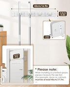 Broom Holder Wall Mounted, 2 Pack White 4 Holders and 4 Hooks Mop Holder, Wooden Mop and Broom Holder with Anti slip rubber, Natural pine wood Brush Holder, Mop Wall Holder with Nail installation - Image 4