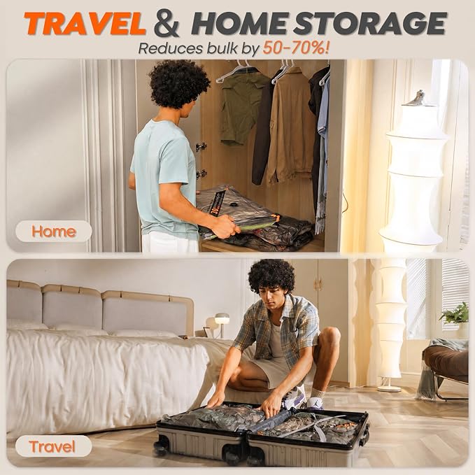 Rechargeable Wireless Pump Travel Storage Bags Set - 15 Pack Medium Size Vacuum Bags for Travel & Home, Space-Saving Compression Packing for Clothes, Blankets & Bedding - Image 6