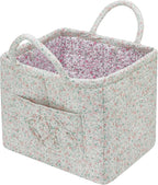 Quilted Fabric Storage Basket with Handles & Pocket, Foldable Laundry Hamper Boho Floral Print Organizer Bin for Home, Picnic, Office 12"x10"x10" (A-1) by Unknown