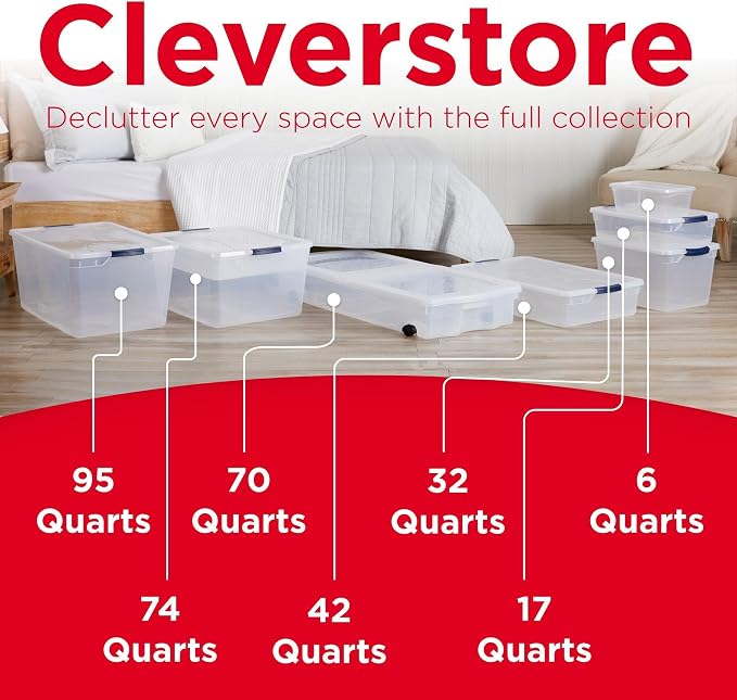 Rubbermaid Cleverstore 95 Qt Clear Storage Bins with Lids, 4-Pack, Stackable, BPA-Free, Made in USA - Image 6