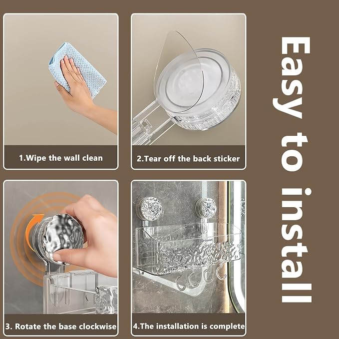 Shower Caddy Suction Cup, Wall Mounted Rack Organizer Removable Bathroom Shelf, No Drilling Larger Storage Rack Upgraded, Bathroom Suction Caddy - Image 4