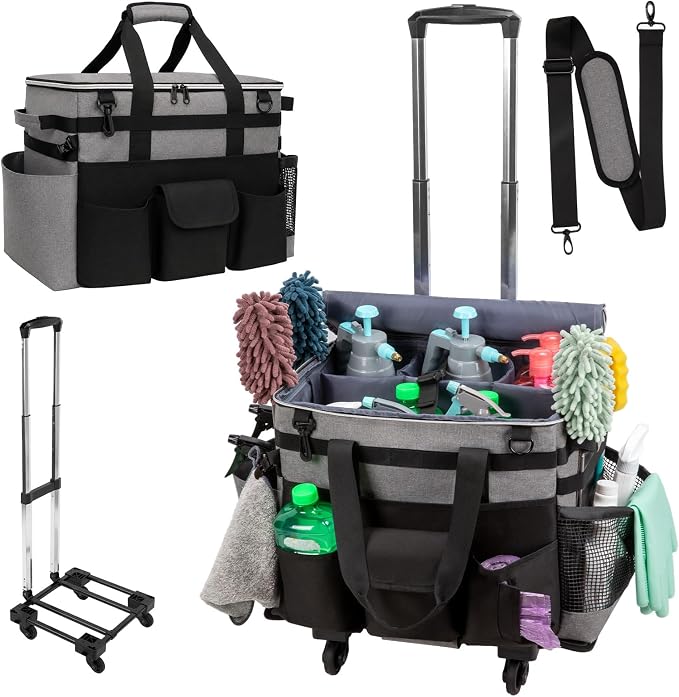 Large Rolling Cleaning Caddy with Wheels, Cleaning Supplies Organizer by wigojoy