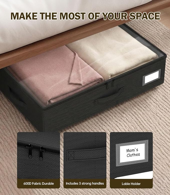 Under Bed Storage with Wheels 2-Pack, Under Bed Storage Containers, Underbed Box with Clear Lids, Rolling Underbed Storage bins for Shoes, Clothes, Blankets (25" L x 16.2" W x 5.5" H) - Image 3