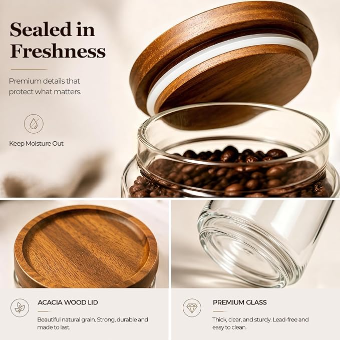 ComSaf Glass Jar with Acacia Wood Lid 34oz 1Pack, Food Storage Container - Image 5