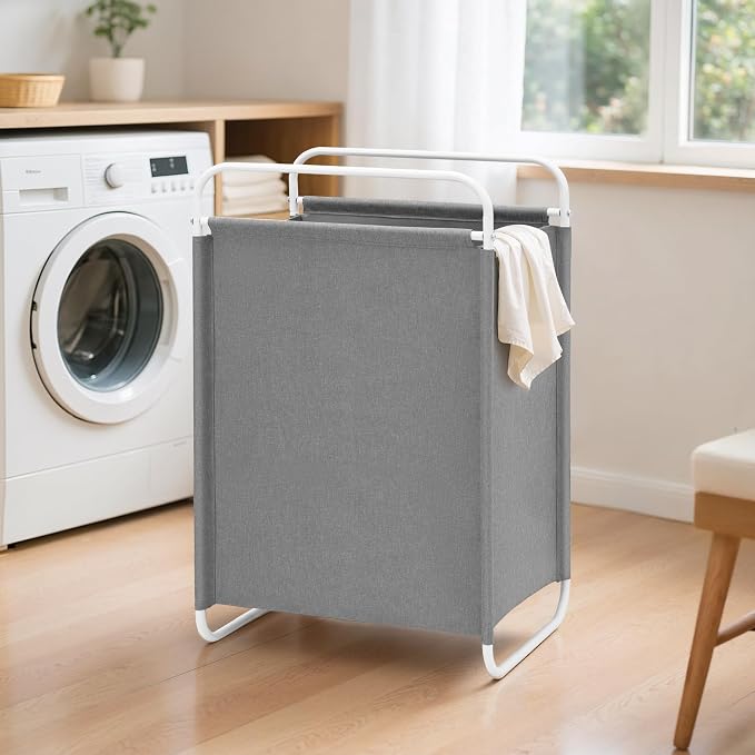 STO STO Laundry Hamper, 75L Laundry Basket with Coated Fabric Bag, Lightweight Portable Dirty Clothes Hamper, Laundry Bin with Metal Frame for Laundry Room, Bedroom, Closet and Dorm, Gray Fabric - Image 2