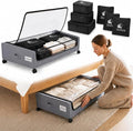 60L Under Bed Storage with Wheels, With 6 Travel Bags, 2-Pack, Light Gray by StowPanda
