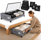 60L Under Bed Storage with Wheels, With 6 Travel Bags, 2-Pack, Light Gray by StowPanda