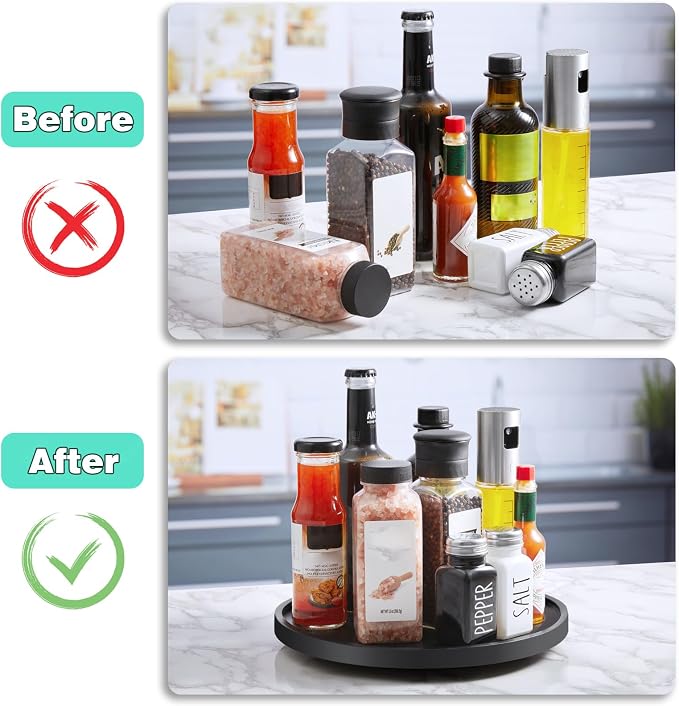10" Wood Lazy Susan Turntable Organizer, Lazy Susan for Table Top Cabinet Dining Pantry Countertop Cupboard Organization, Decorative Tray for Kitchen Bathroom Decor Coffee Bar Accessories, Black - Image 5