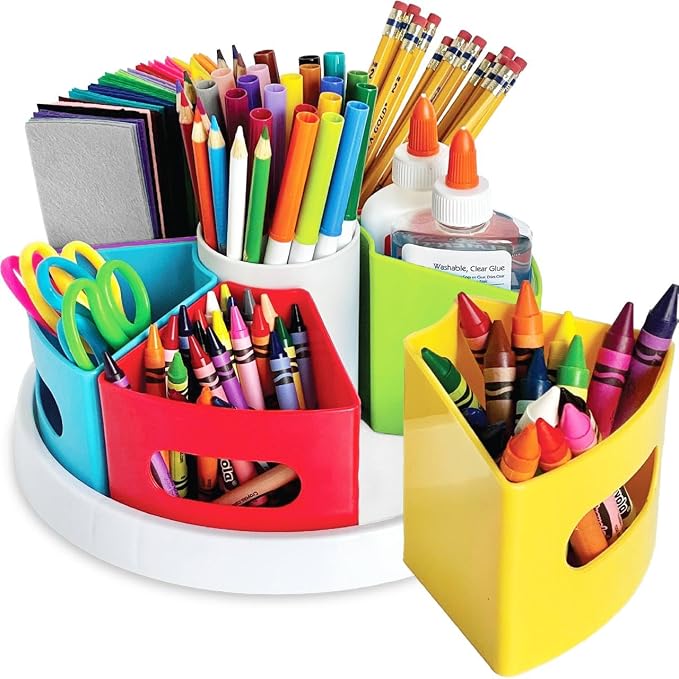 Hapinest Rotating Art Supply Organizer - Crayon, Marker & Pencil Storage Solution for School Teachers & Classroom Crafts - Rotating Desk Organizer Caddy by Hapinest