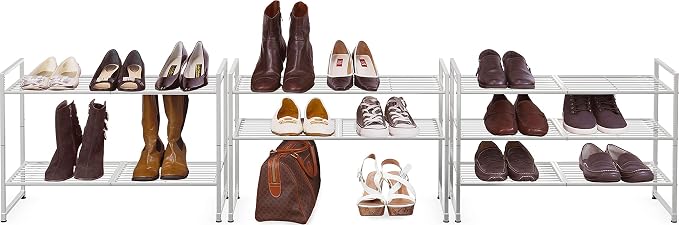 Simple Houseware 3-Tier Stackable Wired Grid Shoe Rack, Silver - Image 4
