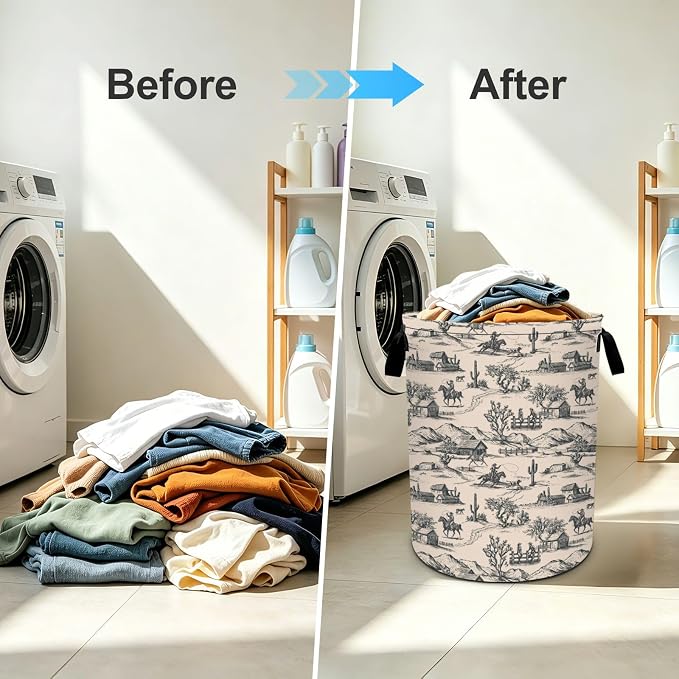 Western Horse Laundry Basket Foldable Oxford Laundry Hamper With Handle For Room Bathroom Bedroom - Image 6